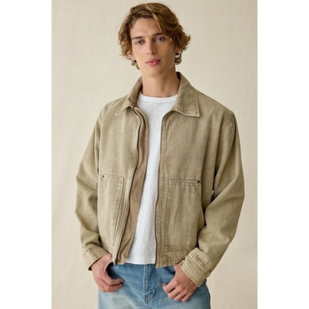 BDG Urban Outfitters Canvas Workwear Jacket Faded Tan Acid Wash Large